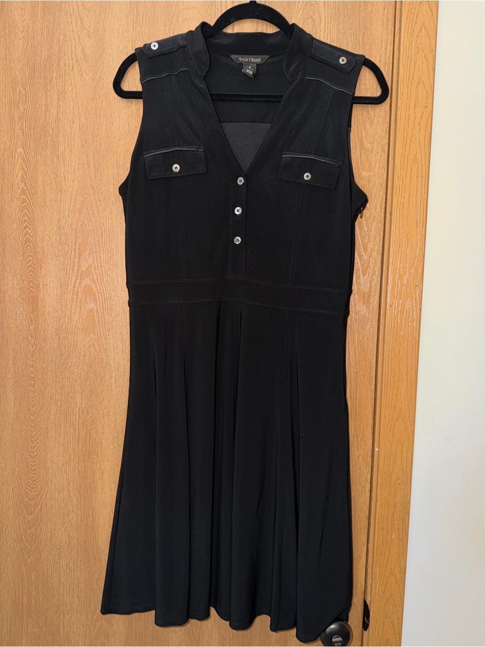 White House Black Market Black Sleeveless Button-Front A-Line Dress